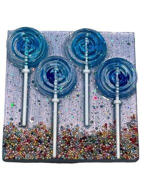 Blue Art Lollipop Candy Sculpture, Wall Pop Art Small Sculpture 5×5"